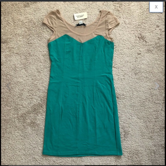 Forever 21 Dresses Jade Green Nude Sheer Mesh Casual Bodycon Dress